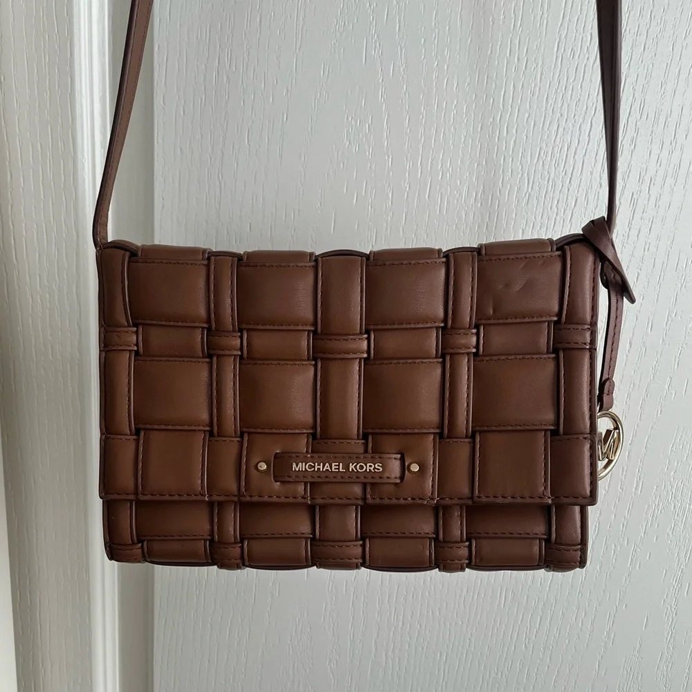 Michael Kors Chocolate Woven Crossbody Bag - Picture 1 of 6
